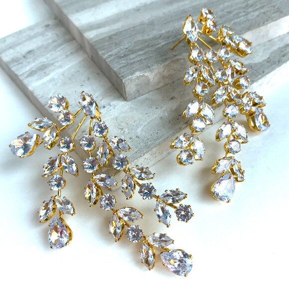 NEW ~ Anthropologie BHLDN, Gold Crystal Chandelier Earrings